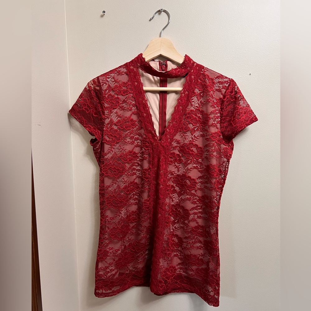 Express Lace Blouse Women’s Size Medium Red